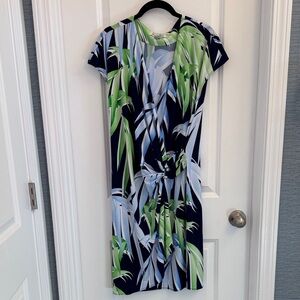 NWOT Tommy Bahama Navy and Green Leaf Print Midi Dress